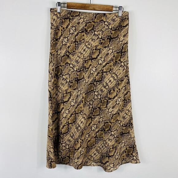 Rachel Zoe Size 6 Reptile Print Pull On Midi Skirt Tan Brown - Picture 1 of 4